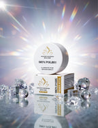 Nature's Elysiora Skin Polish with packaging on a reflective surface with diamonds.