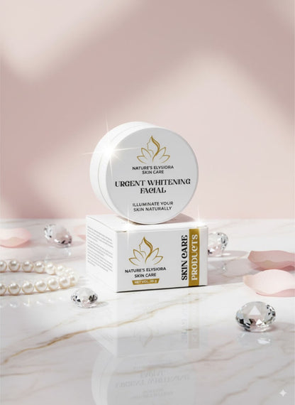 Nature's Elyora skin care product on a marble surface with decorative elements.